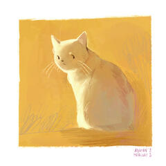 Portrait of Vriska, Adrian's cat. She is a light ginger cat with a striped tail.